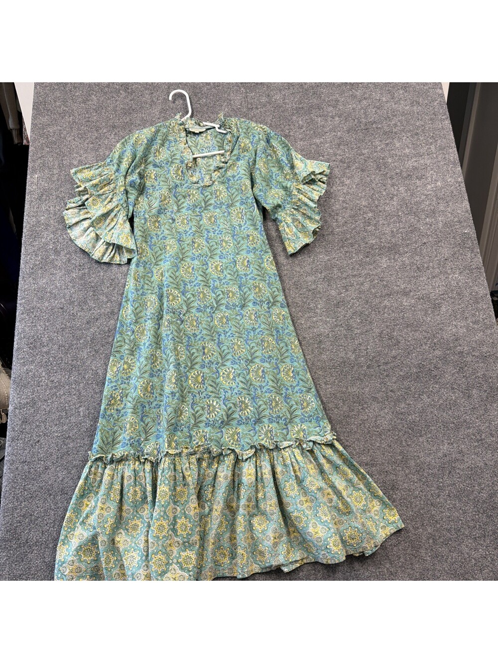 Fitzroy & Willa Brown Cotton Soleil Flutter Sleeve Cottage Core Maxi Dress XS